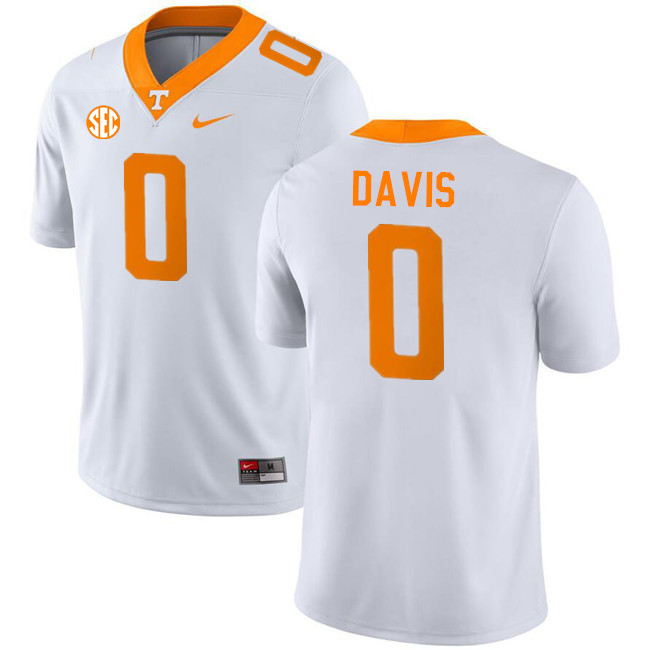 Men #0 Ethan Davis Tennessee Volunteers College Football Jerseys Stitched-White